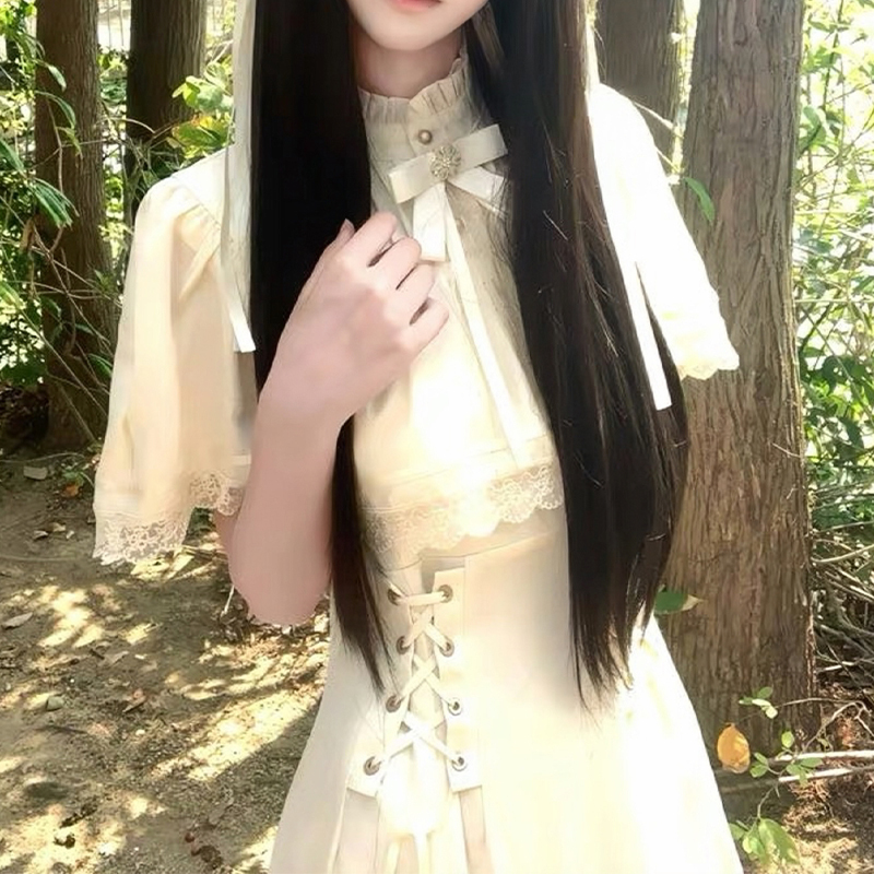 Showa Era Rich Lady Style French Dress with Cape, Lolita Waist-Cinching White Moonlight Long Dress Gown