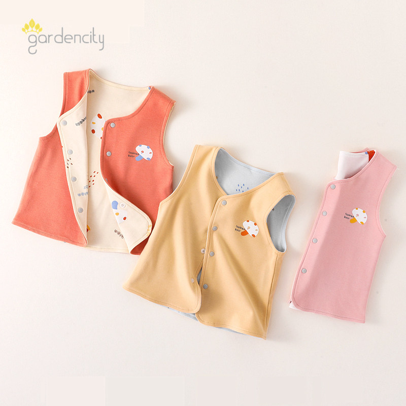 Baby waistcoat spring autumn pure cotton warm outside wearing kan shoulder double face can wear protective belly jacket male and female child waistcoat