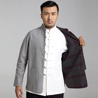 Cả ngày Xuân Thu phù hợp với áo khoác nam cotton và vải lanh hai bên mặc cổ áo Trung Quốc khóa cổ áo Trung Quốc phong cách quốc gia kiểu đồ bộ may vải thun