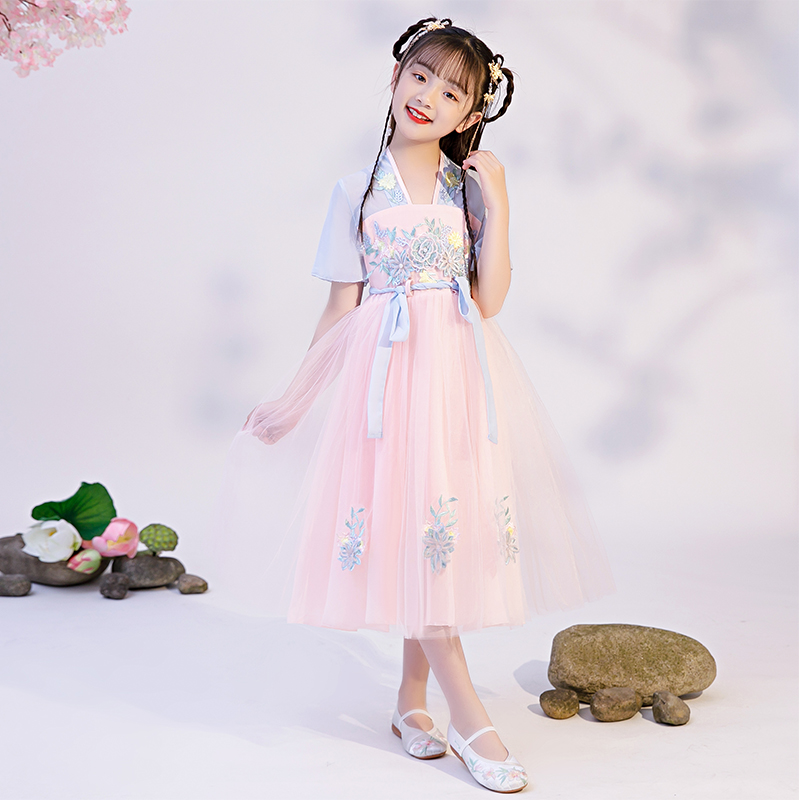 Girls ăn mặc 2020 mùa hè mới cho trẻ em Ultra-Tiên Ánh sáng ăn mặc của Trung Quốc Phong cách Little Girl Tang ăn mặc.