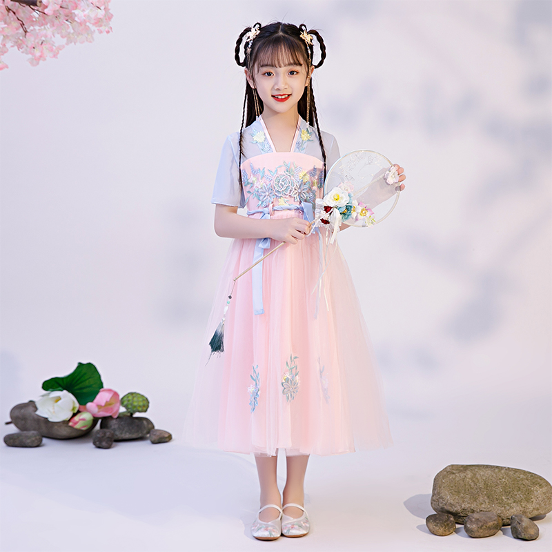 Girls ăn mặc 2020 mùa hè mới cho trẻ em Ultra-Tiên Ánh sáng ăn mặc của Trung Quốc Phong cách Little Girl Tang ăn mặc.