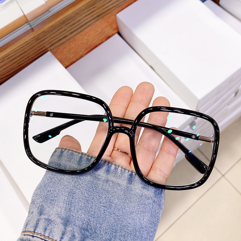 Retro-light large black frame glasses color artifacts anti-radiation anti-blue flat decoration eye near-sighted woman round face