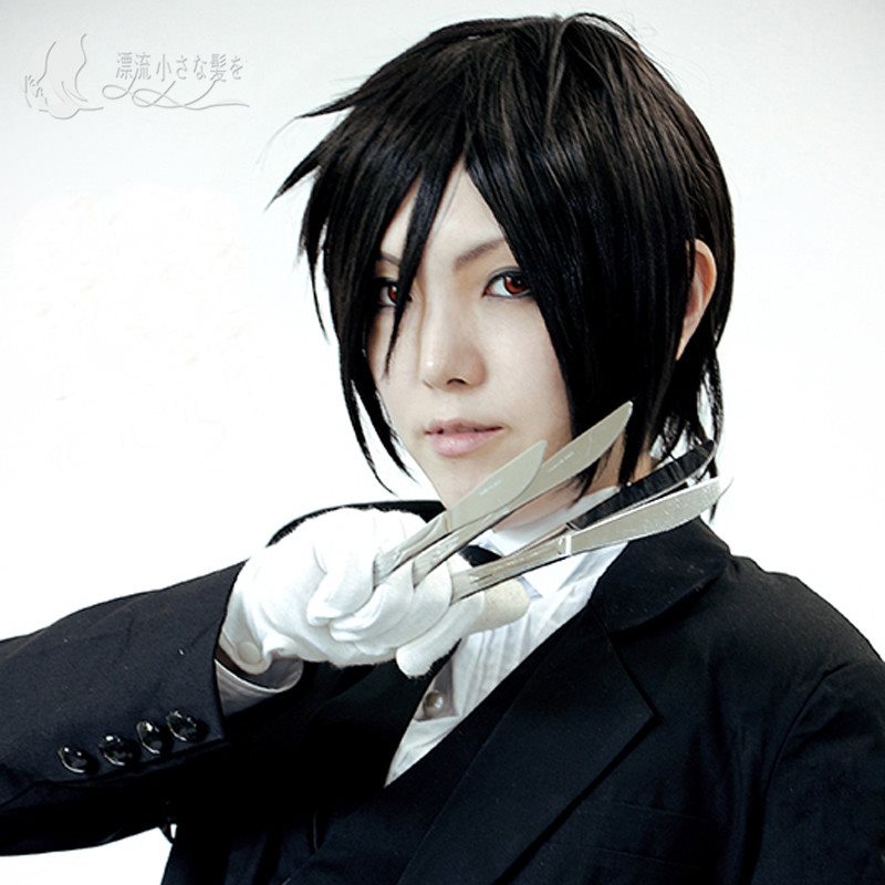 Steamed bread house black deacon Sebastian sauce deacon Sebastian short black hair anti-warping cos wig