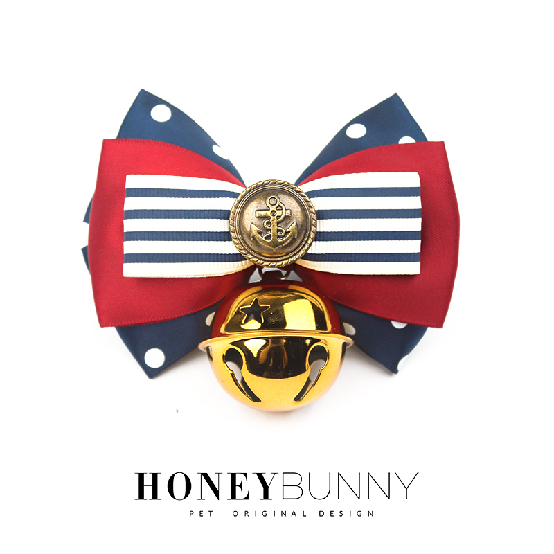 Navy British Series Yellow Rabbit Design Bow Dog Collar Cat Bell Pet Bow Tie Jewelry