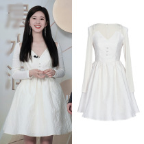 sandro sfpro Zhao Lu Si with the same 2021 spring and summer waist small white long-sleeved midi dress female