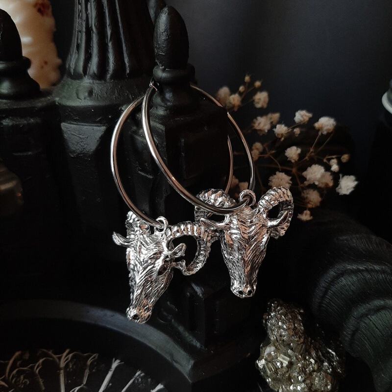 Shiyong's New Baphomet-Style Goat Hoop Earrings - Witchcraft, Satanism, Mysterious Alternative Gothic Medieval Style Shiyong's New Baphomet-Style Goat Hoop Earrings - Witchcraft, Satanism, Mysterious Alternative Gothic Medieval Style