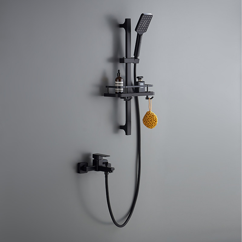 Simple shower head suit black full copper home bathroom hanging wall type square lifting shower air booster spray head