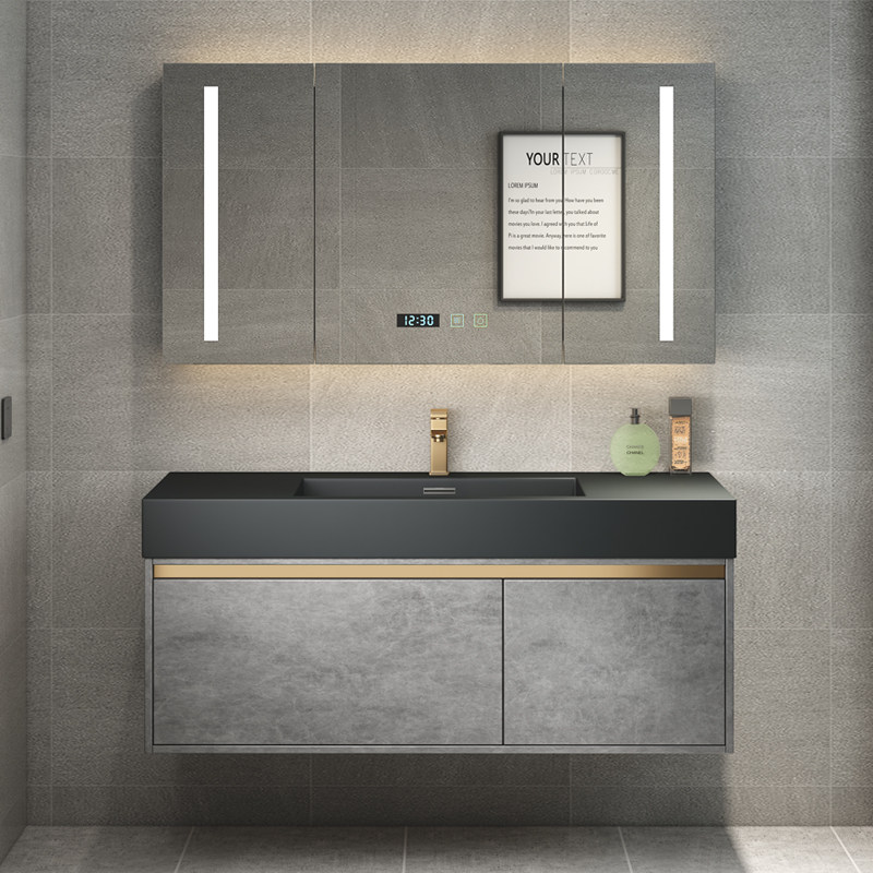 Rock Board Bath Cabinet Group of the family with hanging wall type solid wood washbasin Makeup Room Light Extravagant integrated intelligent washstand