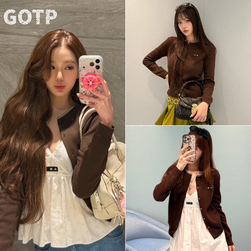 Gotp Shenzhen Nanyou Export Edition 26Ss Autumn/Winter Zhang Yuanying Same Style Letter Logo Knitted Embroidered Beaded Cardigan Gotp Shenzhen Nanyou Export Edition 26Ss Autumn/Winter Zhang Yuanying Same Style Letter Logo Knitted Embroidered Beaded Cardigan