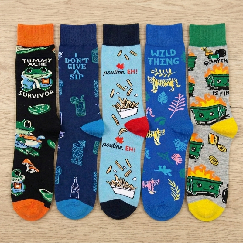 Men's Cotton Trendy Socks for All Seasons, Canadian Men's Socks with Animal Frog Design, Amazon Ins Women's Socks with Fries and Maple Leaf Design, Couple's Socks Men's Cotton Trendy Socks for All Seasons, Canadian Men's Socks with Animal Frog Design, Amazon Ins Women's Socks with Fries and Maple Leaf Design, Couple's Socks