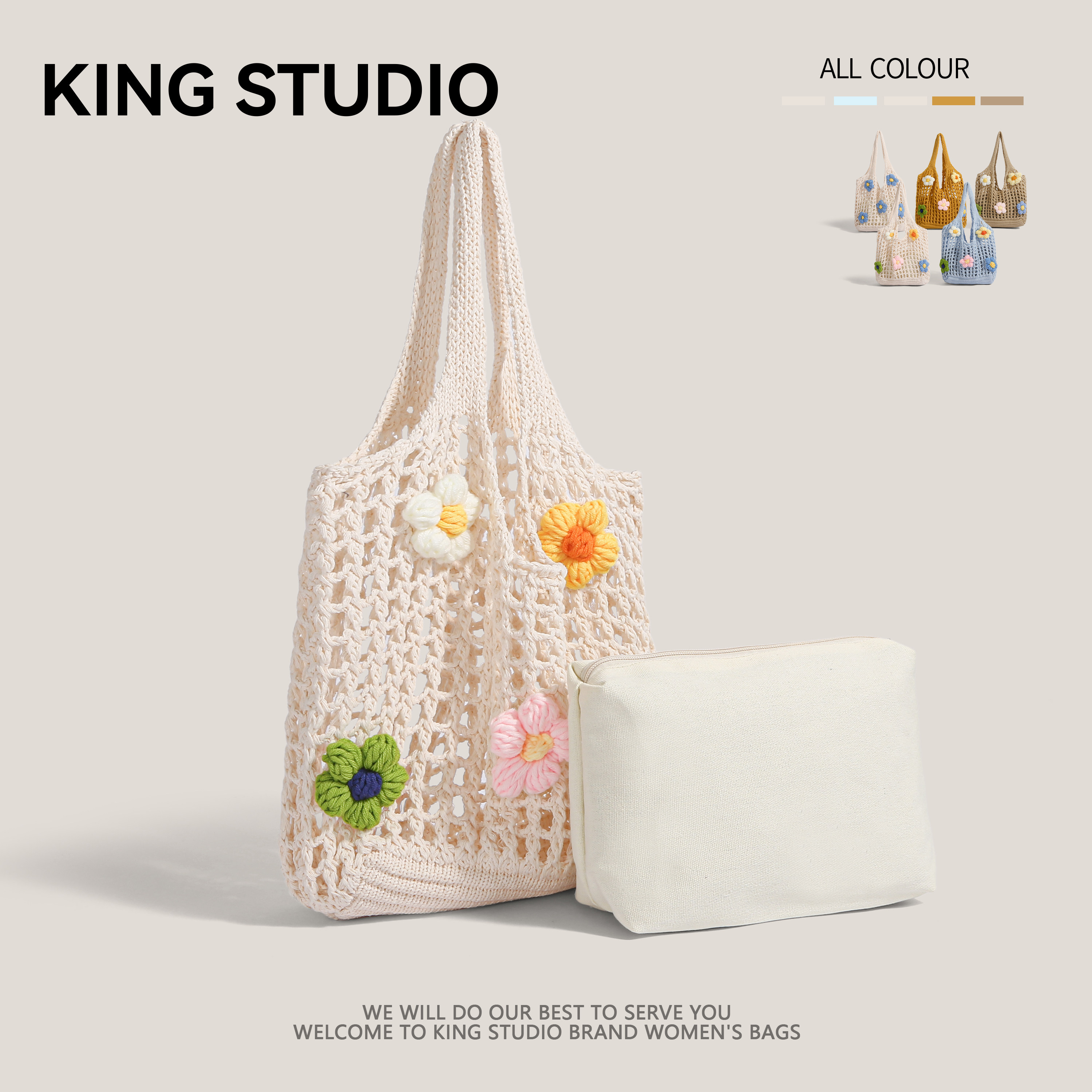 Summer Woven Hollow-Out Underarm Bag For Women 2026 New Flower Knit Large Capacity Casual Shoulder Tote Bag - Thumbnail 2