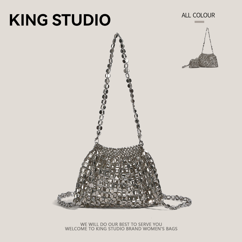 Korean Fashion Silver Sequin Bag, Super Popular Chain Crossbody Bag, Hand-Woven Shoulder Bag, Travel and Vacation Underarm Bag