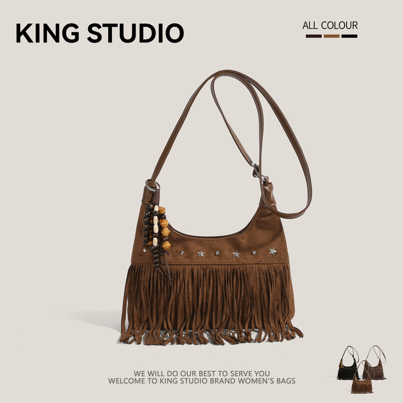 Niche Retro Frosted Suede Bag for Women 2026 Autumn and Winter New Versatile Crossbody Bag Bohemian Tassel Bag