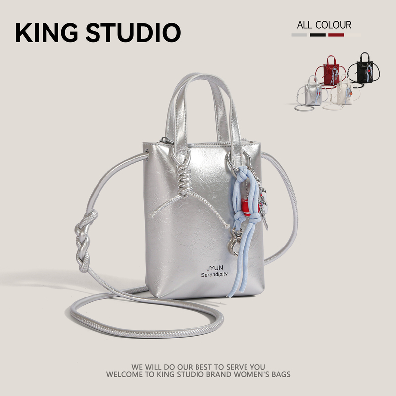 Summer Silver Mini Bag for Women 2026 New Trendy High-End Commuter Shoulder Crossbody Phone Bag Bucket Bag