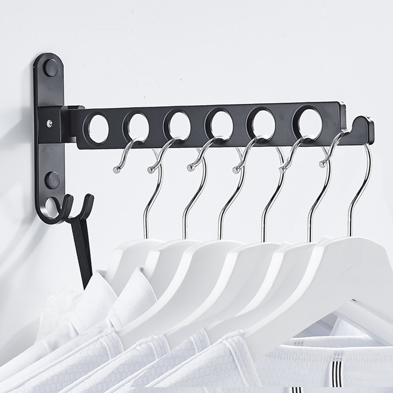 Folding clothes hanger balcony free of punching wall-hanging home interiors small invisible telescopic clotheshorse Quilt God