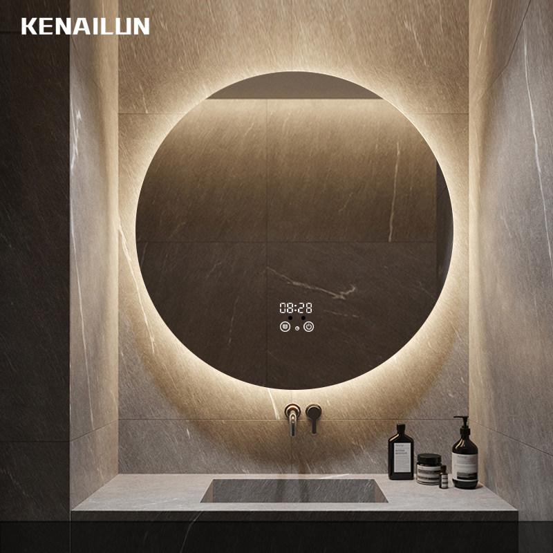 Round mirror backlit LED light mirror Round bathroom mirror Wall mounted bathroom mirror Smart powder room mirror with light anti-fog mirror