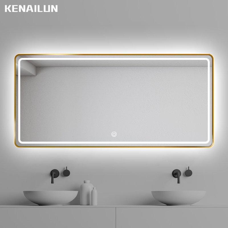 Aluminum alloy rounded edge frame Frosted LED Smart Bathroom Mirror with lamp wall hanging fog makeup bathroom mirror