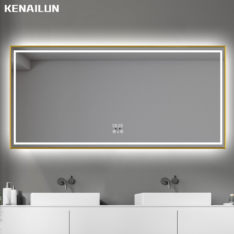 Aluminum alloy frame Frosted LED smart bathroom mirror with lampsandmirror wall hanging azzle makeup bathroom mirror