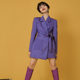 Early Spring New Original Retro Hong Kong Style Waist Belted Suit Skirt Purple Korean Slim Fit Jacket for Women