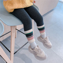 Girls autumn and winter clothing leggings outside wearing foreign trousers small children wool pants Children Baby plus velvet knitted pants