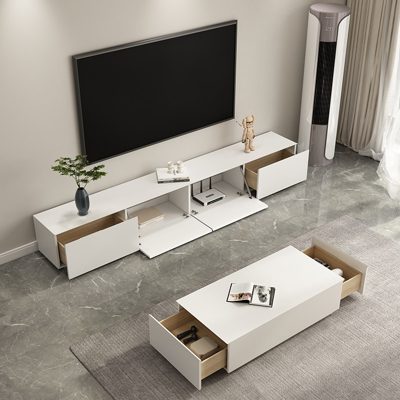 White paint TV cabinet net red Betta modern minimalist small apartment minimalist floor Nordic solid wood TV cabinet