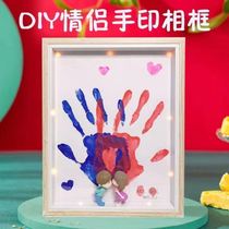 High-end Crafts couple DIY custom simple color handprint commemorative photo frame table ornaments palm print