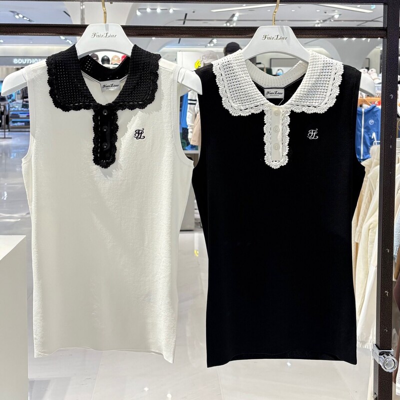 Korean Light Luxury Brand Fair Liar26 Spring Collection Women's Golf Top with Logo Knit Collar Korean Light Luxury Brand Fair Liar26 Spring Collection Women's Golf Top with Logo Knit Collar