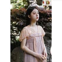 Jasmine and Fusu original National Style series Chao Luo Xia beads lace bubble sleeves improved chest skirt women