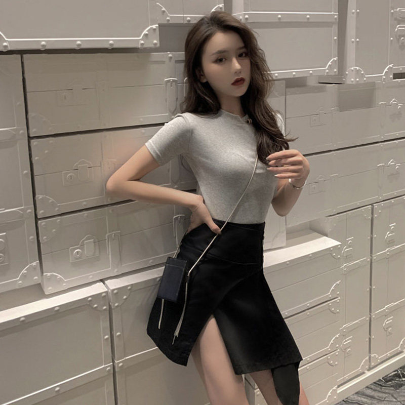 2022 Hyun Yafeng split two-piece A-line short skirt summer net red high waist thin zipper bag hip skirt