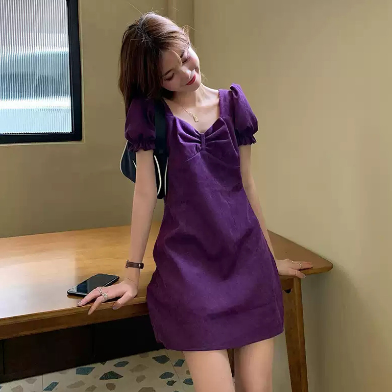 Legal Bubble Sleeves Ocean Dress Woman 2022 New Summer Dress Purple Temperament Cashew Palace Court Windy First Love Balloon Dresses