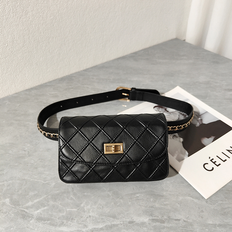 Chanel-Style First-Layer Cowhide Chest Bag for Women, Mini Vintage Quilted Chain Small Bag, Fashionable Versatile Genuine Leather Waist Bag Trendy