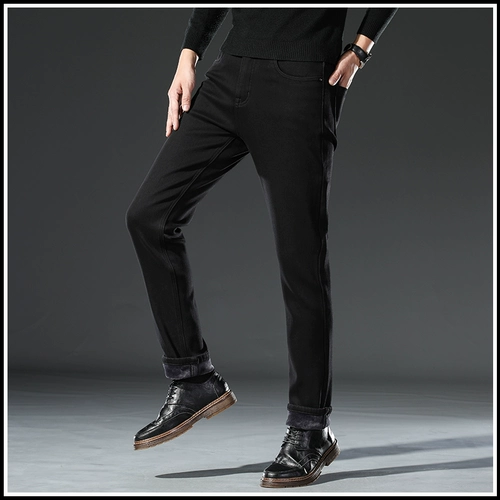 Флисовые демисезонные утепленные джинсы с начесом, зимние черные штаны для отдыха, свободный прямой крой, оверсайз