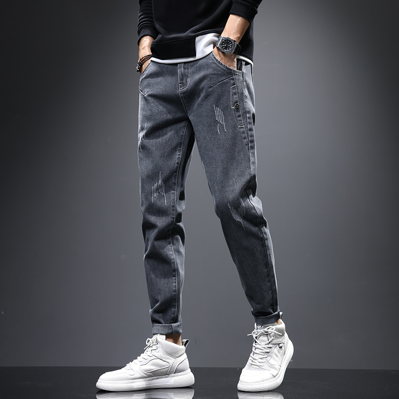 Spring and autumn jeans Men's 2022 new Summer thin Tide Relaxation Straight Cylinder Elastic Casual 100 Hitch Trousers