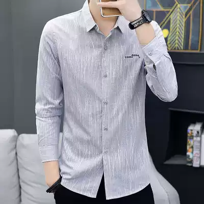 Spring and summer wear shirt men's long sleeves Korean version of the trend handsome casual versatile inch white shirt men's coat Hong Kong style