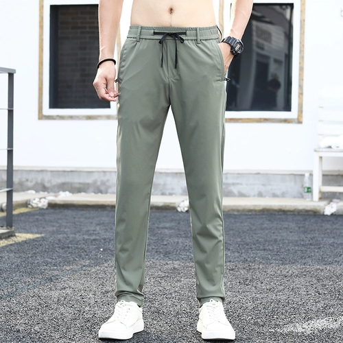 Летние тонкие шелковые высокие эластичные быстросохнущие штаны, свободный прямой крой