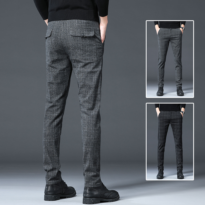 2022 new business grindings for casual long pants men loose straight cylinder 100 lap spring and autumn style plaid men's pants clothing
