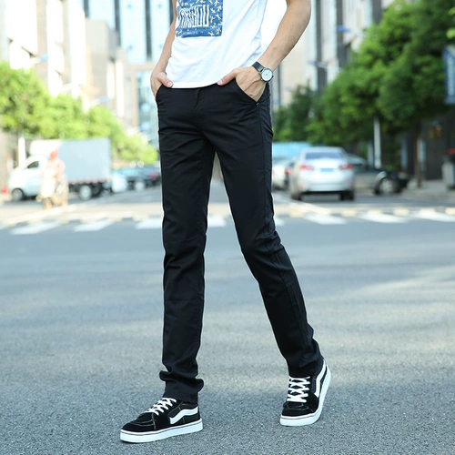 Осенние хлопковые эластичные черные штаны, свободный прямой крой, облегающий крой