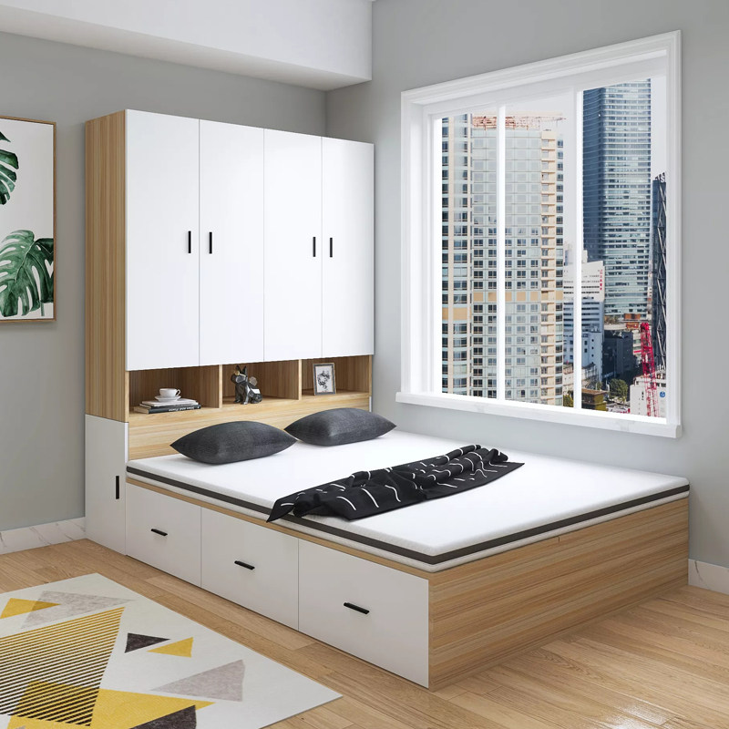 Tatami bed wardrobe integrated book bedroom plus vertical cabinet combination custom wall splicing with drawer storage 1 meter 35 bed