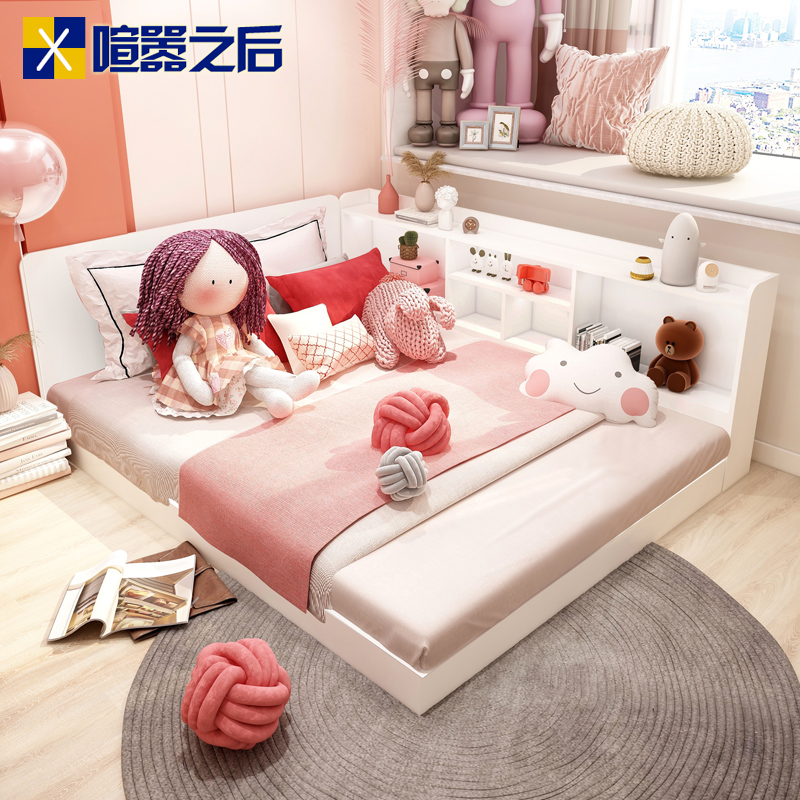 Modern simple tatami board bed Bedroom Children's bed bookshelf combination multi-functional double bed can be customized 8M52