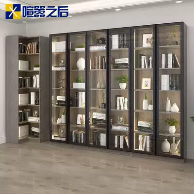 Nordic tempered glass door Corner bookcase shelf Office display cabinet with light combination bookcase Custom bookshelf