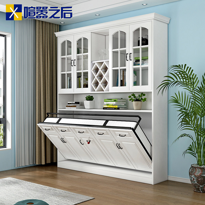 Side turning bed multifunction hanging wall folding bed head cabinet integrated wall-mounted hidden invisible bed double single