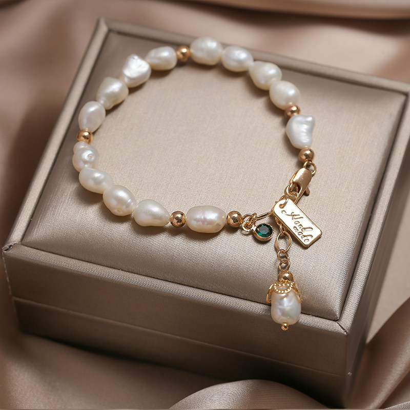 Baroque natural pearl bracelet female ins niche design cold wind net red 14K special-shaped beads bracelet gift