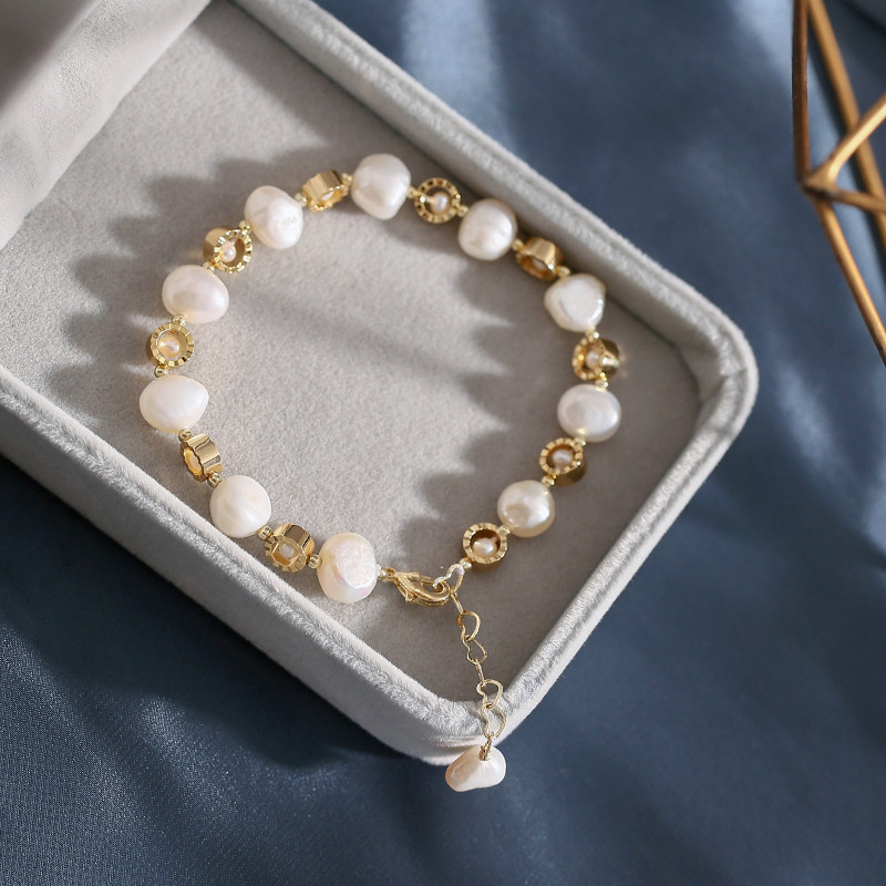 Natural freshwater pearl hand Baroque shaped bead bracelet female niche design love tail chain bracelet gift