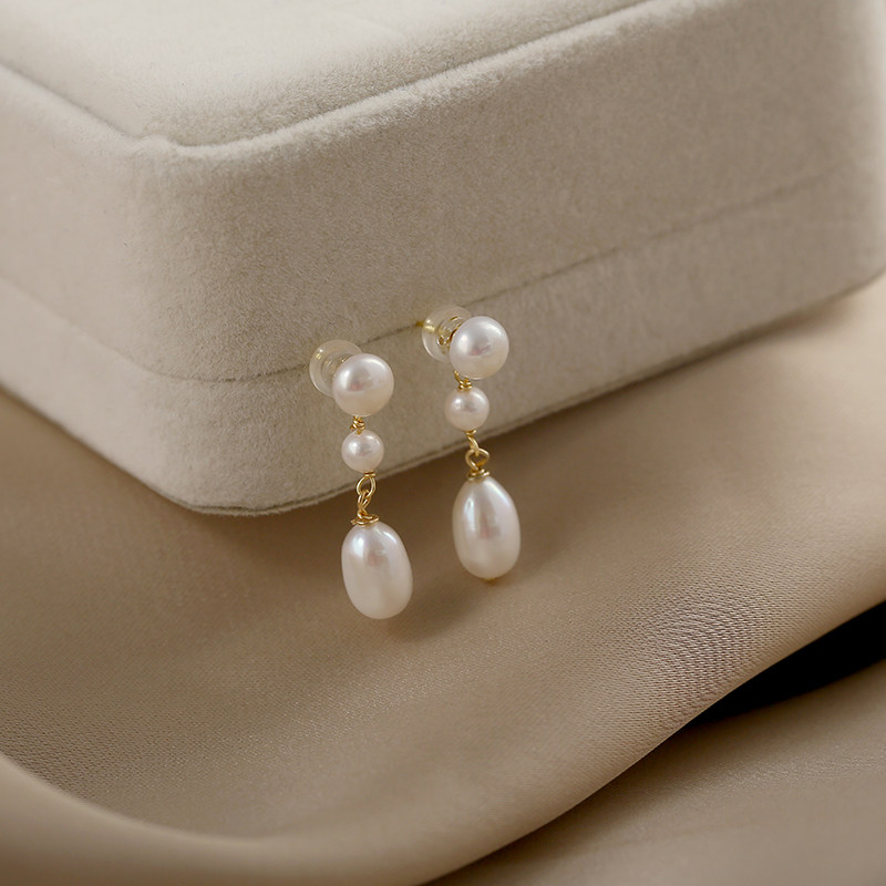Natural Pearl Earrings Woman Long Version 925 Pure Silver Temperament South Korea Fashion New Tide Anti-Allergy Earbuke Gift