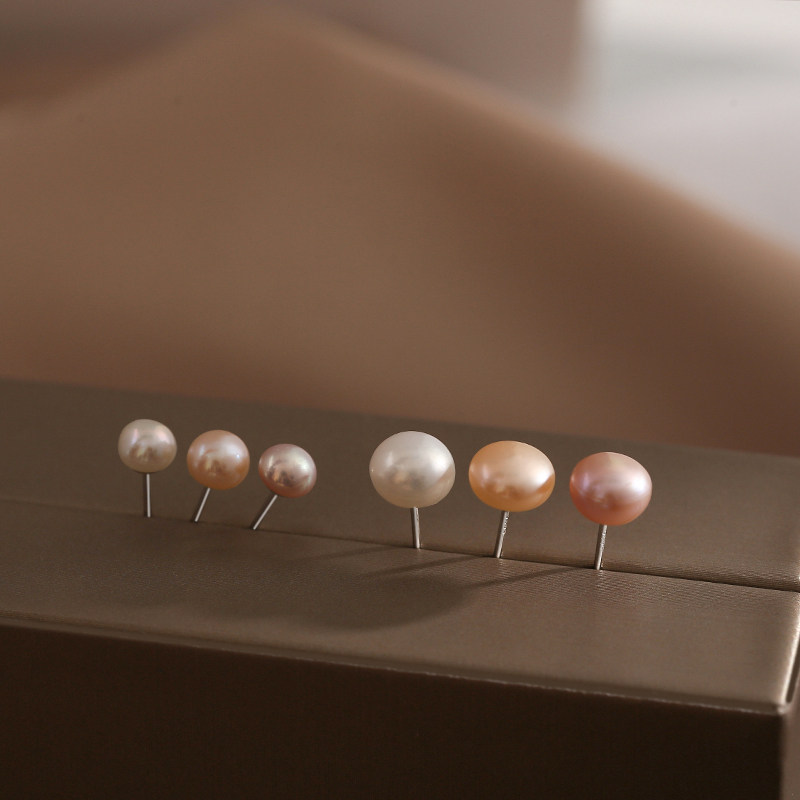 Natural Freshwater Pearl Earrings Female Temperament Korea Individuality Minimalist Ear Accessories 925 pure silver small anti-allergy earrings
