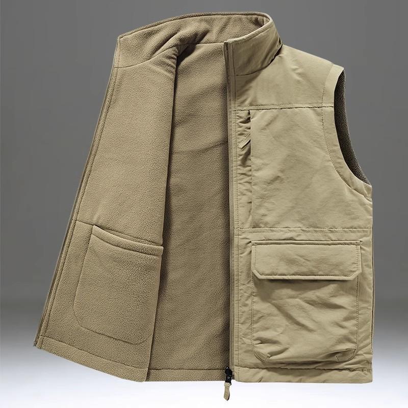 Reversible Vest for Men, Autumn and Winter, Fleece-Lined, Casual Sports Fleece Vest, Stand Collar, Sleeveless Jacket
