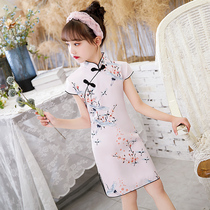 Girls cheongsam summer dress foreign girl thin Chinese style childrens slim Princess catwalk show costume