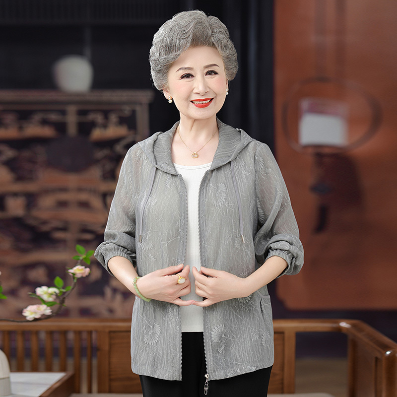 [100% Mulberry Silk] Elegant Casual Solid Color Silk Hooded Top for Women, Grandma Style, Spring and Summer, Plus Size Sun Protection Jacket