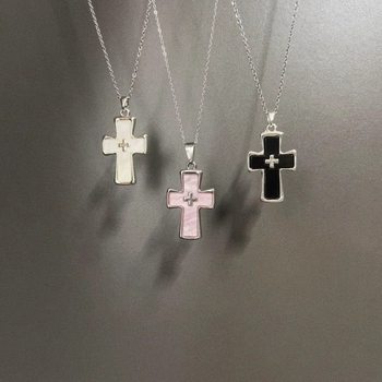 Vintage Maiden's Prayer Necklace Pink Sweet Cool Cross Pendant Necklace Clavicle Chain
