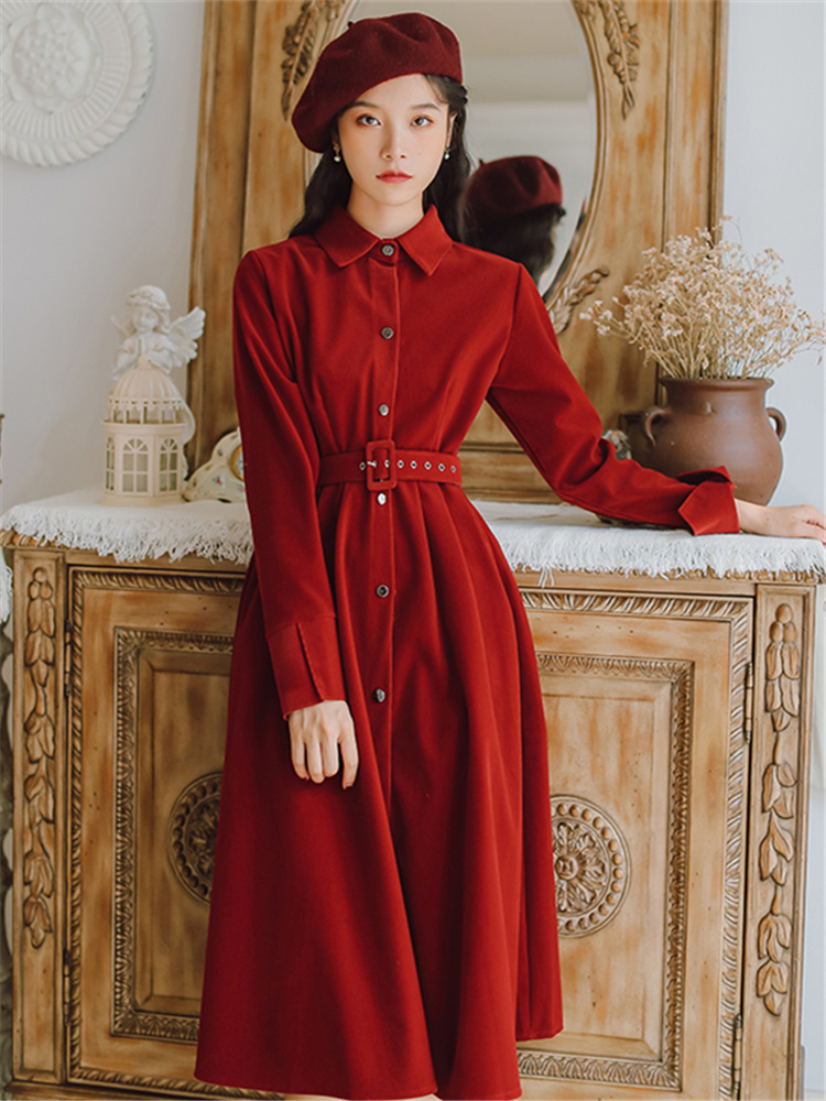 2022 Autumn Winter New Ben New Year Law Style Retro New Year Battle Dress Annual Dress Conserved Red Ocean Dress